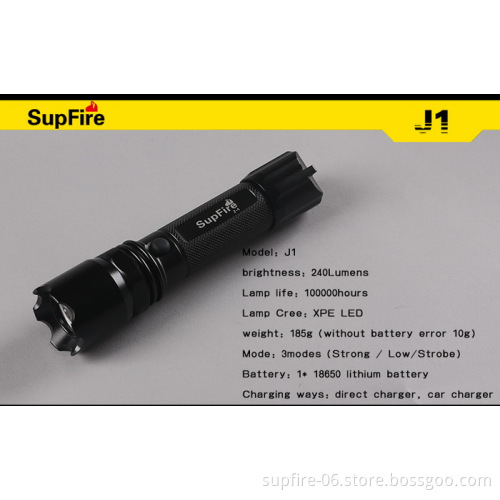 Low price high brightness 3W LED rechargeable flashlight SupFire J1 for police use